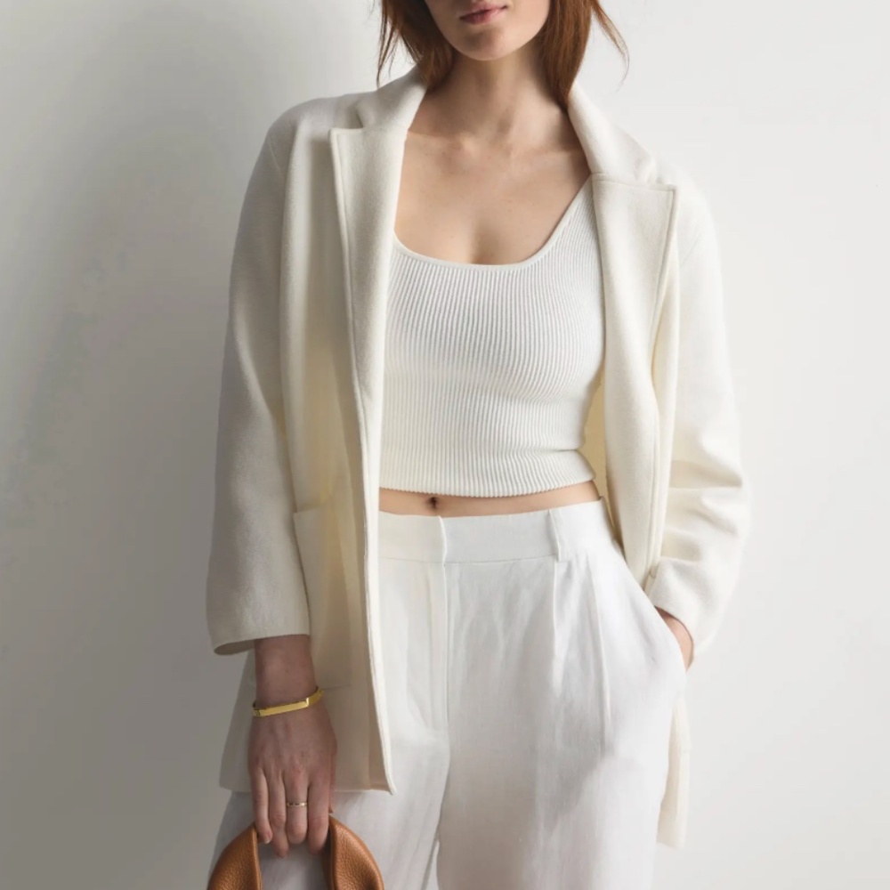 Quince NWT Women 100% Organic Cotton Knit Blazer Ivory/White Medium